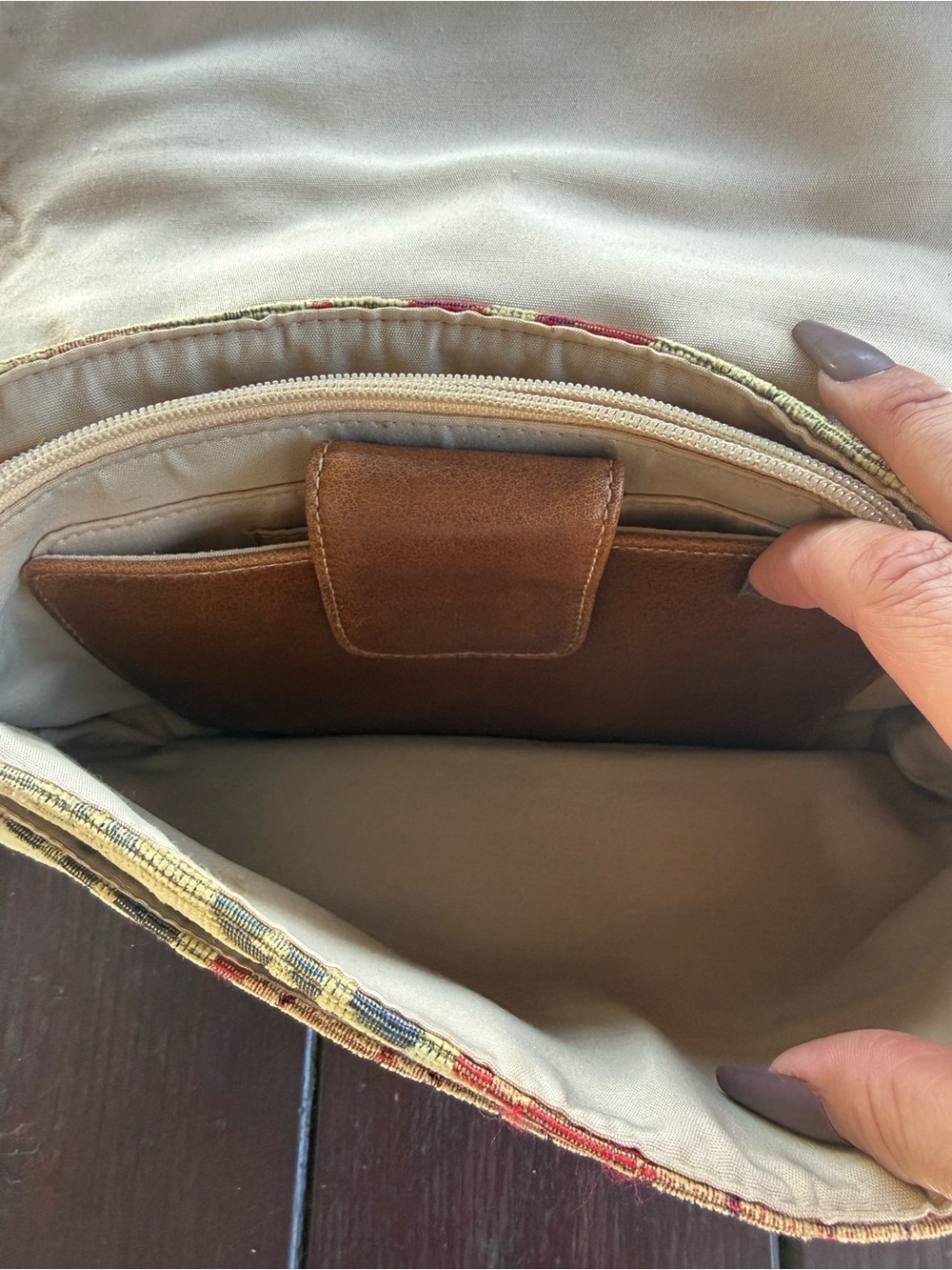 Liz Claiborne Womens Small Floral Shoulder Purse Bag Leather & Stitched Fabric - Picture 5 of 8